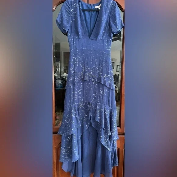 Hutch Tate Blue and gold speckle ruffle layered maxi dress - Picture 4 of 6
